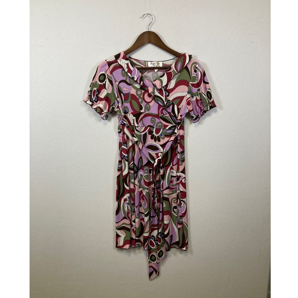 She's The 1 Retro Swirl Print Wrap‎ Dress Short Sleeve Tie Waist Women's 14